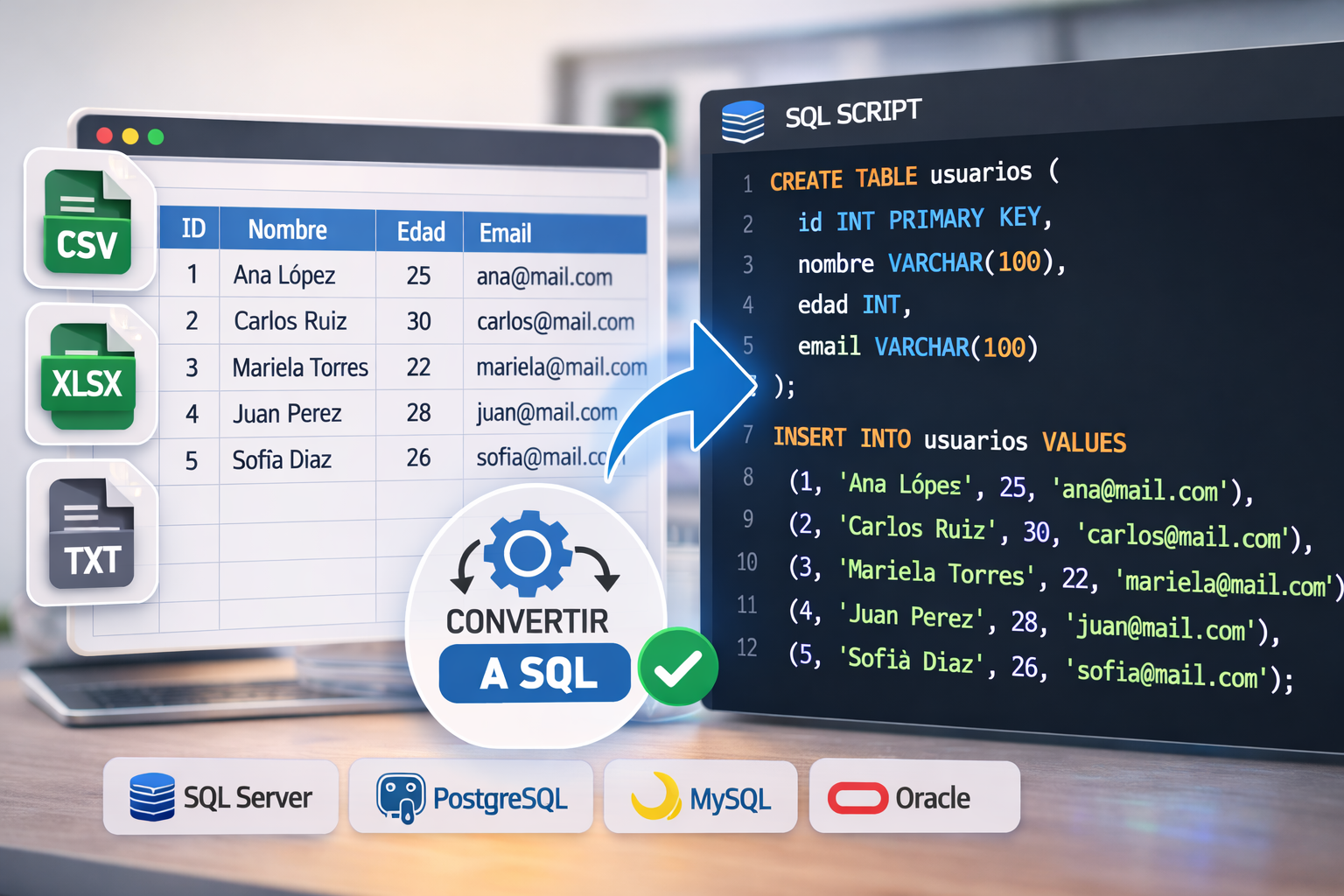 Ejemplo de conversión de CSV a SQL
